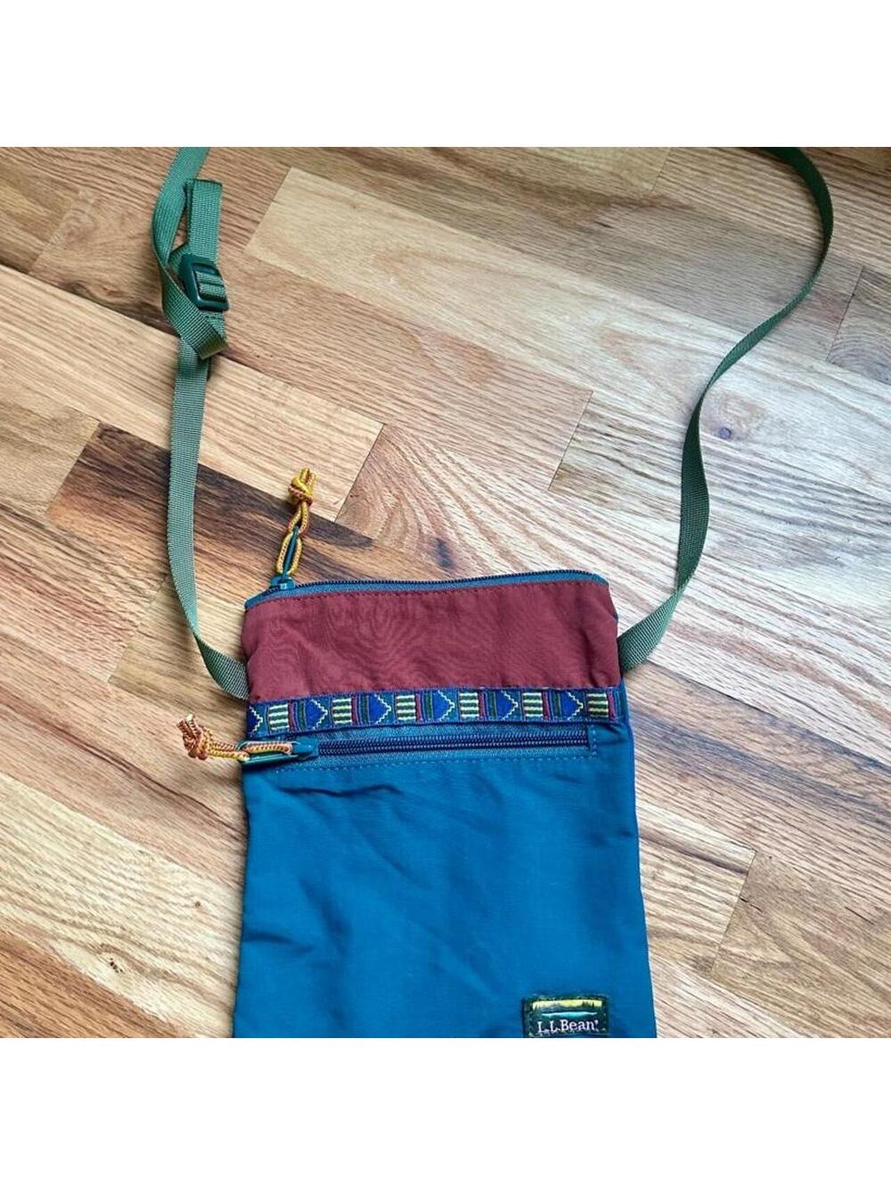 L.L.Bean Crossbody Bag Teal Burgundy Southwestern Aztec Outdoor Gorpcore
